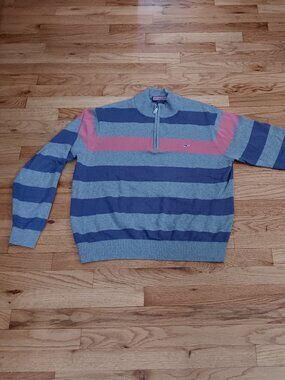 Vineyard Vines Men's Quarter Zip Long Sleeve Polo Pull-Over Stripped Sweater M
